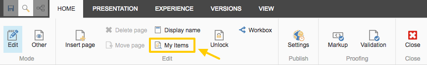 Experience Editor Ribbon: My Items