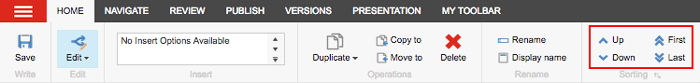 Content Editor Ribbon: Publish tab - Sorting