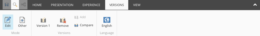 Experience Editor Ribbon - Versions Tab